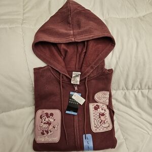 🆕 SIZE L DISNEY HOODIE Mickey Mouse & Minnie full zip w/ patches